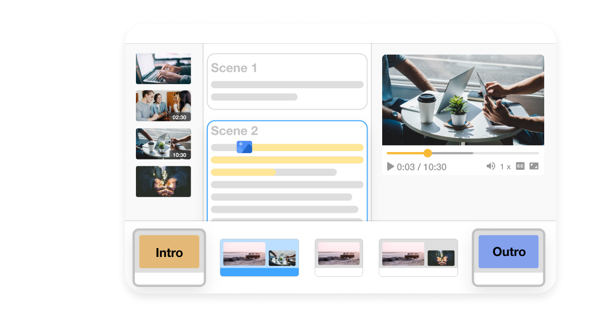 Intros and Outros editor interface by Visla, designed for marketing teams to create customized video openers and closers that enhance brand identity.